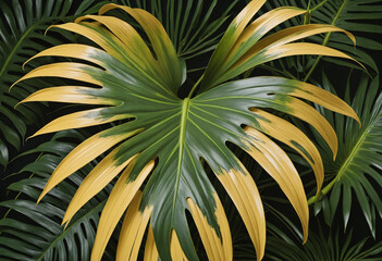 Tropical leaf silhouette in gold