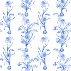 Seamless pattern of watercolor narcissus. For packaging, textiles and backgrounds
