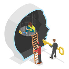 3D Isometric Flat Vector Illustration of Mind Prison, Locked in a Birdcage. Item 3