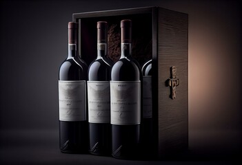 3 Boxbeutel, Rotwein, Weißwein, freigestellt. Generative AI