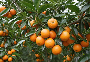 Tasty oranges in a flourishing garden
