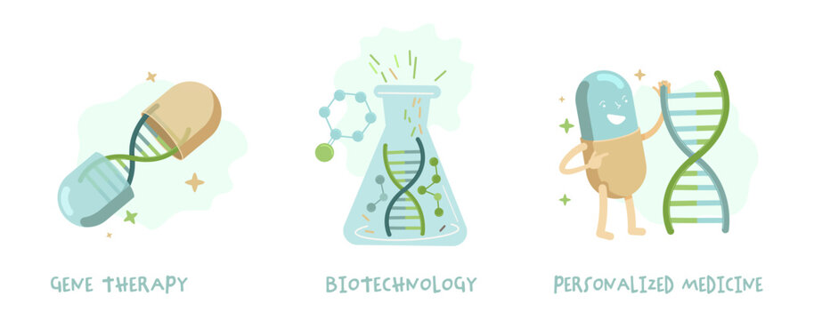 Biotechnology, genetic testing and gene therapy. Vector illustration