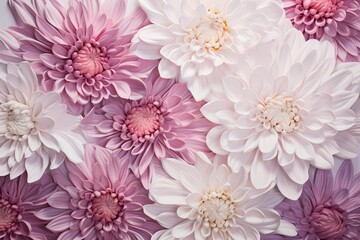Aerial perspective of blooming chrysanthemums on a pastel canvas, providing space for creative text.