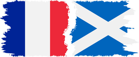 Scotland and France grunge flags connection vector