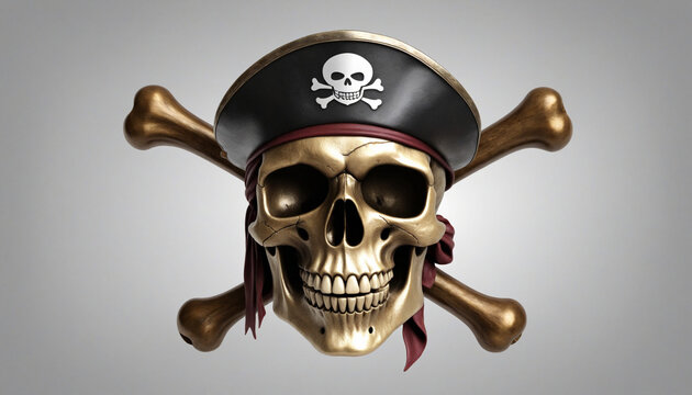 Pirate Skull and Crossbones Metal Cutout with Shadow, Isolated PNG Image on Transparent Background