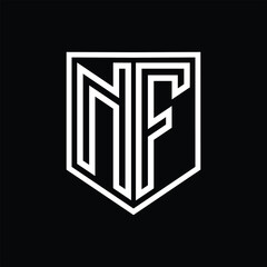 NF Letter Logo monogram shield geometric line inside shield isolated style design