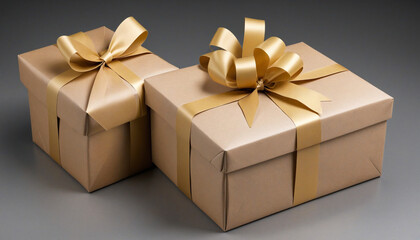 Obraz premium Brown craft paper wrapped gift boxes, with cut-out design