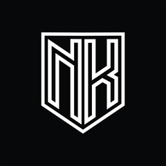 NK Letter Logo monogram shield geometric line inside shield isolated style design