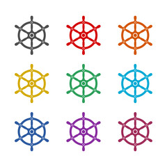 Ship wheel logo  icon isolated on white background. Set icons colorful