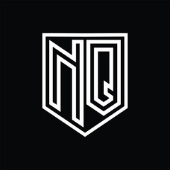NQ Letter Logo monogram shield geometric line inside shield isolated style design