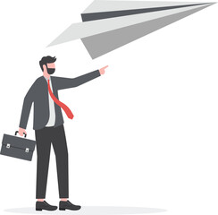 Start new business,Businessman launching paper airplane into the sky. startup or entrepreneurship

