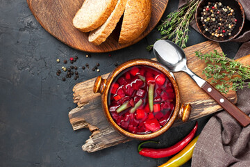 Vegetable soup with beetroot and cabbage