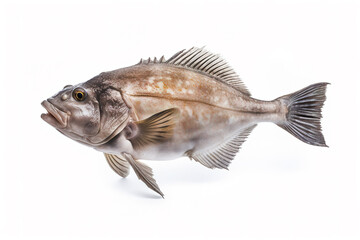Naklejka premium Image of a halibut fish isolated on white background. Fresh fish. Underwater animals. Generative AI.