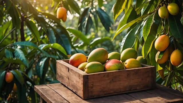 Ripe mango harvest in the garden