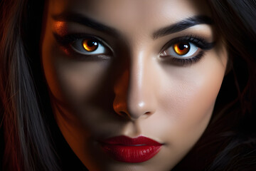 Halloween portrait captures a woman exuding fear, intrigue, and subtle shadows.