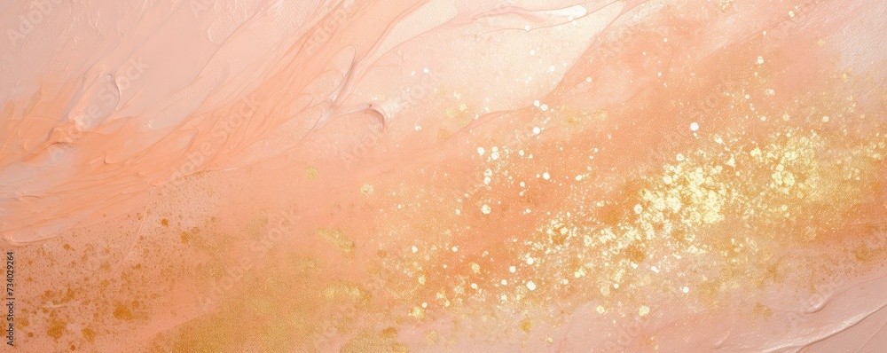 Aufkleber abstract background with soft peach gradient and shining golden glittering shimer. texture backdrop 