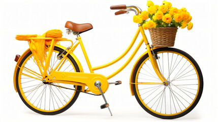 Fototapeta na wymiar Yellow bicycle with yellow spring flowers
