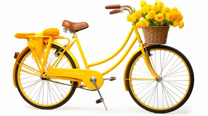 Foto op Aluminium Yellow bicycle with yellow spring flowers © Fauzia