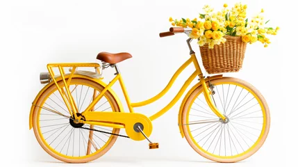 Gordijnen Yellow bicycle with yellow spring flowers © Fauzia