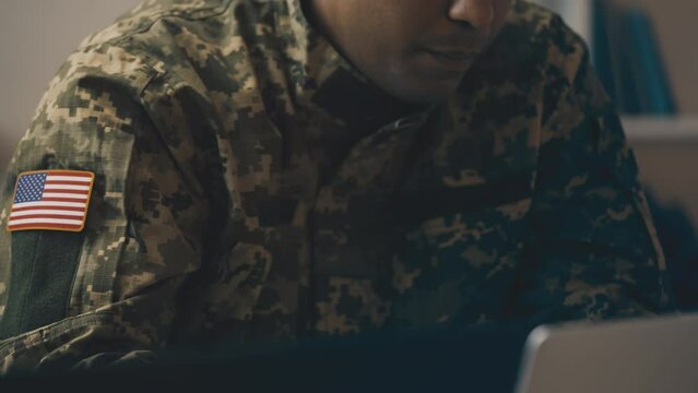 US army general working at military operation command center, national defense