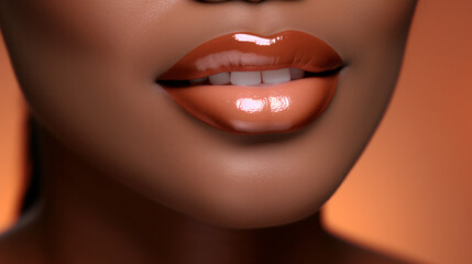 Close-up portrait of beautiful african american woman with glossy lips.