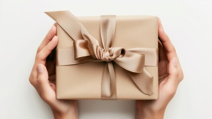 hand holding gift box with ribbon
