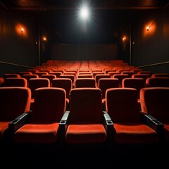 empty movie theatre seats, cinema auditorium with red chairs