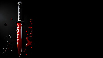 knife with blood isolated on a solid black background - obrazy, fototapety, plakaty