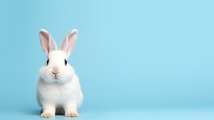 Obraz premium cute animal pet rabbit or bunny white color smiling and laughing isolated with copy space for easter background, rabbit, animal, pet, cute, fur, ear, mammal, background, celebration, generate by AI