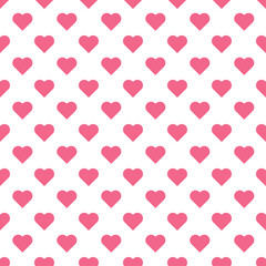 Simple heart shapes seamless pattern in a  diagonal arrangement. Love and romantic theme background. Pink vector wallpaper.