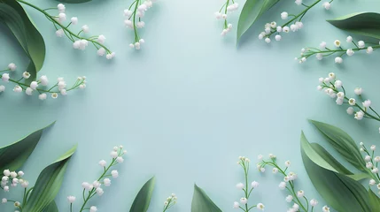 Poster Blue background with lily of the valley frame © TY