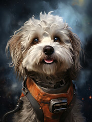 Funny Puli Dog Astronaut Portrait. Generative AI.