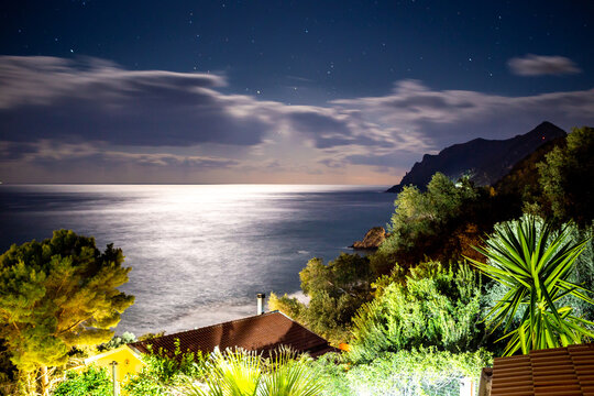 Moon night over mediterranean sea - Corfu, Greece