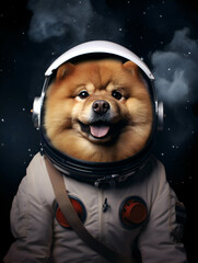 Funny Chow chow Dog Astronaut Portrait. Generative AI.