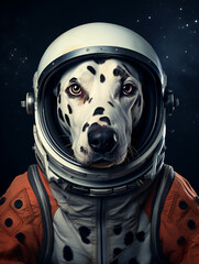 Funny Dalmatian Dog Astronaut Portrait. Generative AI.