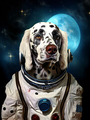 Funny english setter Dog Astronaut Portrait. Generative AI.