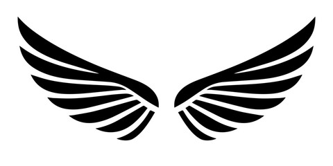 Wings icon. Wings symbol. Black icon of wings isolated on white background.