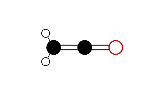 ethenone molecule, structural chemical formula, ball-and-stick model, isolated image ketene