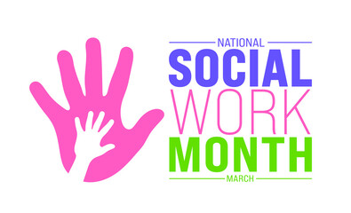 March is Social Work Month background template with hand rising up showing strong power. use to background, banner, placard, card, and poster design template with text inscription and standard color