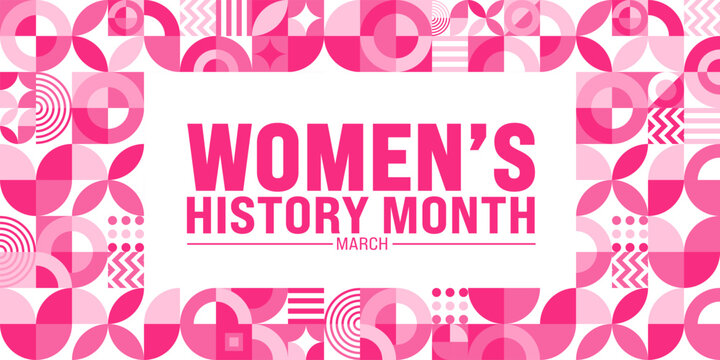 March is Women&rsquo;s History Month geometric shape pattern  background template with women vector and women icon sign design. use to background, banner, placard, card, and poster design template.