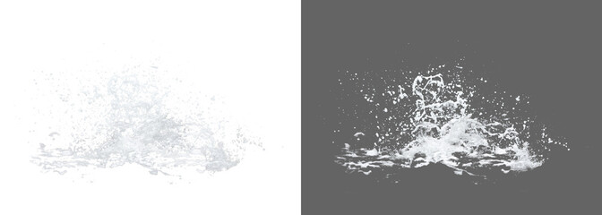 Water splash transparent isolated.  Blue white watter png. Shape form droplet of Water splashes into drop water png. Splash Water for texture	