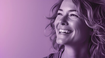 Woman profile, space for advertisement, light violet color
