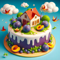 illustration depicting a pancake cake with elements of sugar and fresh fruit