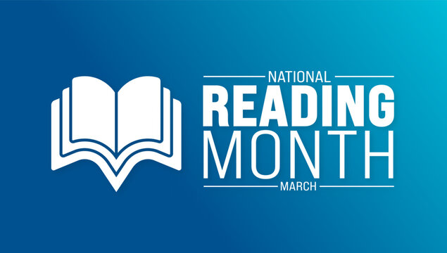 March is National Reading Month background with book vector design template. Holiday concept. use to background, banner, placard, card, and poster design template with text inscription.