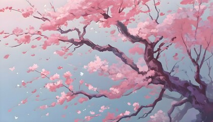 drawn image of blooming spring sakura. nature