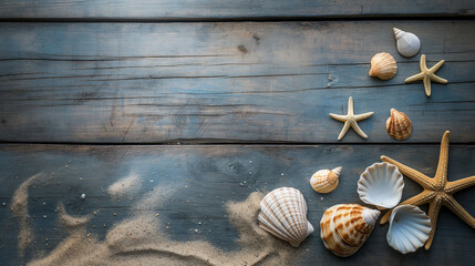 Fototapeta na wymiar High resolution of summer and sea themed rustic wooden background