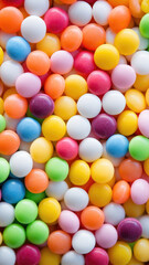 Close Up Colorful Assortment of Candies, Bright Color Background, copy space