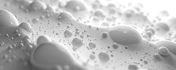 Closeup of white transparent drops liquid bubbles molecules - obrazy, fototapety, plakaty