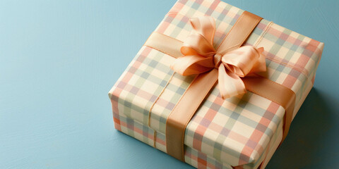 gift box on solid pastel background copy space
