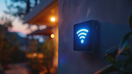 wifi icon extender blue wifi symbol connected smart home - obrazy, fototapety, plakaty